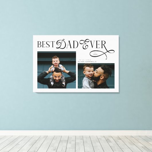 Modern Elegant Best Dad Ever 2 Photos Fathers Day Canvas Afdruk (Insitu (Houten vloer))