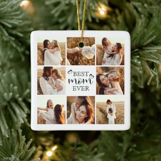 Modern Elegant Best Mom Ever Cute Photo Collage Keramisch Ornament (Boom)