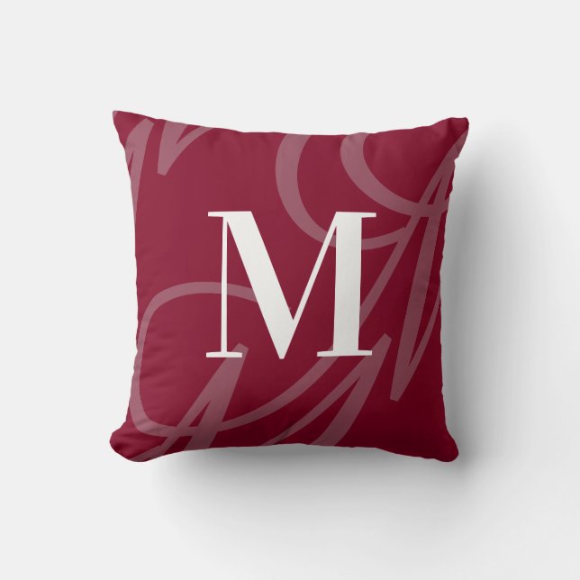 Modern Elegant Big Monogram Burgundy Red Kussen (Voorkant)