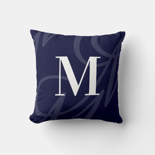 Modern Elegant Big Monogram Dark Navy Blue Kussen (Voorkant)