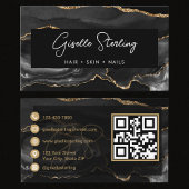 Modern Elegant Black Agate QR Code Visitekaartje