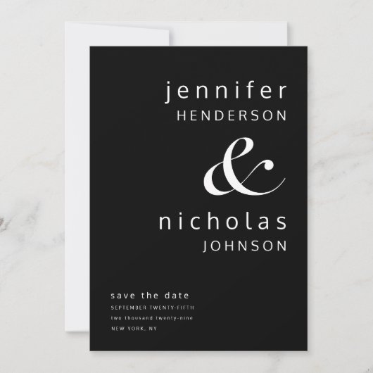 Modern Elegant Black Ampersand Typography Wedding Save The Date (Voorkant)