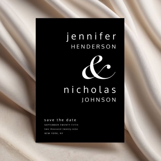 Modern Elegant Black Ampersand Typography Wedding Save The Date