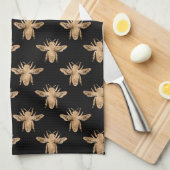 Modern Elegant Black and Gold Bee Pattern Kitchen Theedoek (Quarter Fold)