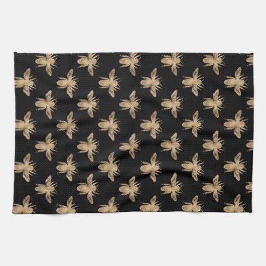 Modern Elegant Black and Gold Bee Pattern Kitchen Theedoek (Horizontaal)