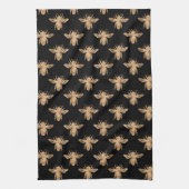 Modern Elegant Black and Gold Bee Pattern Kitchen Theedoek (Verticaal)