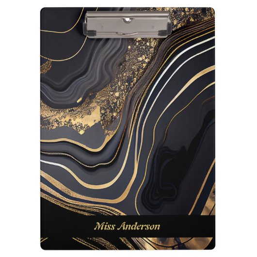 Modern Elegant Black and Gold Marbled Klembord (Voorkant)