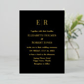 Modern Elegant Black and Gold Monogram Wedding Folie Uitnodiging (Staand Voorkant)