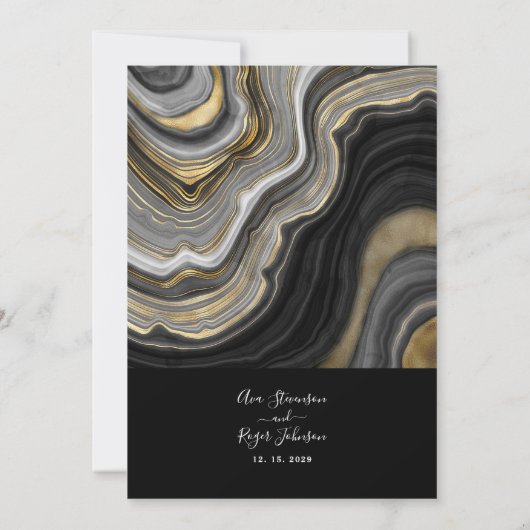 Modern Elegant Black and Gold Wedding Kaart (Achterkant)