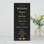 Modern Elegant Black and Gold Wedding Programmakaart (Staand voorkant)