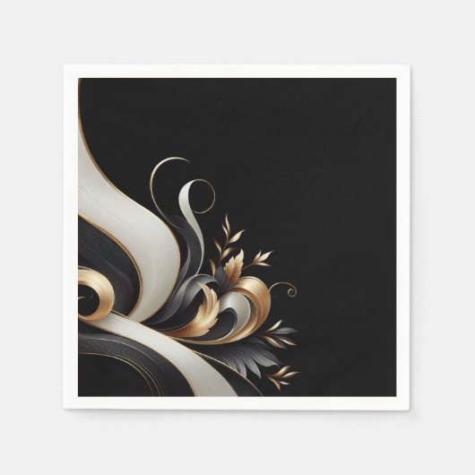 Modern Elegant Black and Gold Wedding Servet (Voorkant)