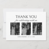 Modern Elegant Black and White 3.Photo Wedding Bedankkaart (Voorkant)