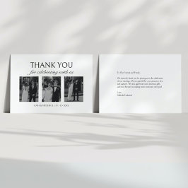 Modern Elegant Black and White 3.Photo Wedding Bedankkaart