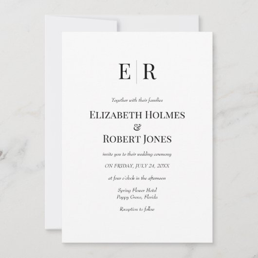 Modern Elegant Black and White Monogram Wedding Kaart (Voorkant)
