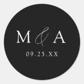 Modern Elegant Black and White Monogram Wedding Ronde Sticker (Voorkant)