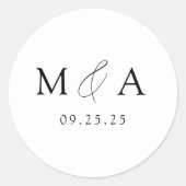 Modern Elegant Black and White Monogram Wedding Ronde Sticker (Voorkant)