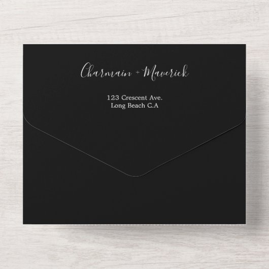 Modern Elegant Black and White/ Photo RSVP Wedding All In One Uitnodiging (Achterkant)
