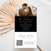Modern Elegant Black and White Photo Wedding All In One Uitnodiging