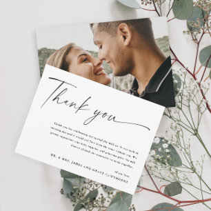 Modern Elegant Black and White Photo Wedding Bedankkaart