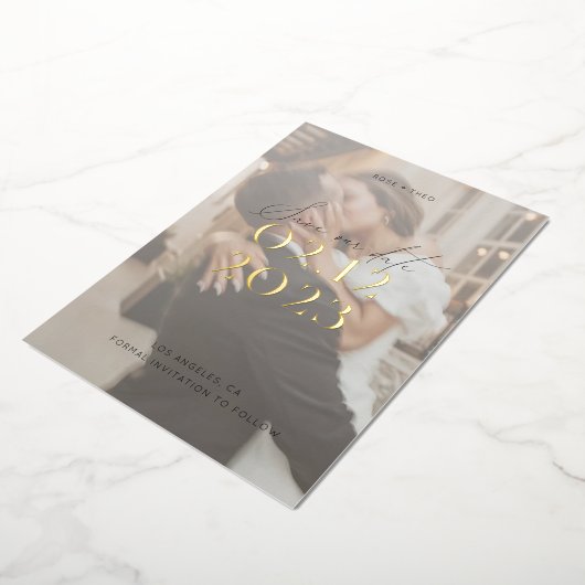 Modern Elegant Black and White Photo Wedding Folie Uitnodiging