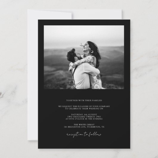 Modern Elegant Black and White Photo Wedding Kaart (Achterkant)