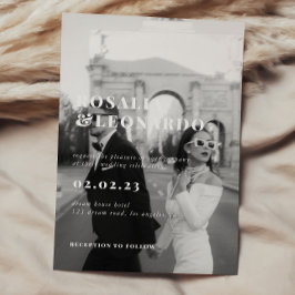 Modern Elegant Black and White Photo Wedding Kaart