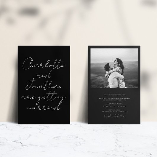 Modern Elegant Black and White Photo Wedding Kaart