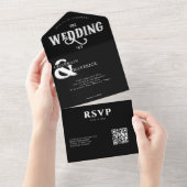 Modern Elegant Black and White QR Code Wedding All In One Uitnodiging (Afscheurbaar)