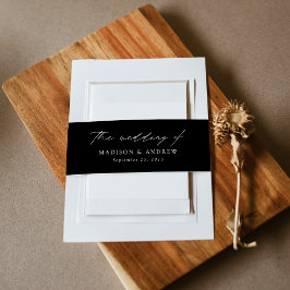 Modern Elegant Black and White Script Wedding Uitnodigingen Wikkel