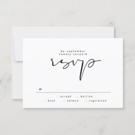 Modern Elegant Black and White Text Wedding RSVP Kaartje