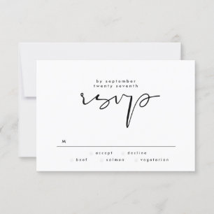 Modern Elegant Black and White Text Wedding RSVP Kaartje