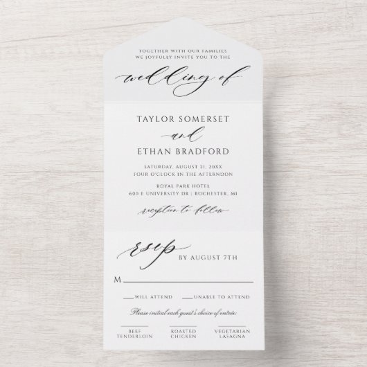 Modern Elegant Black and White Wedding All In One Uitnodiging (Binnen)