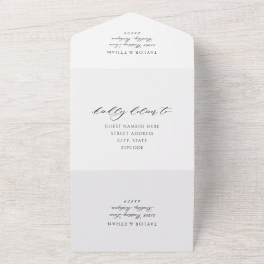 Modern Elegant Black and White Wedding All In One Uitnodiging (Buitenkant)