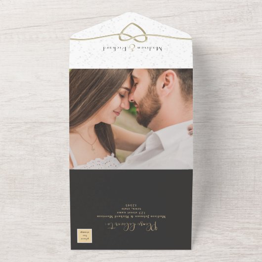 Modern Elegant Black and White Wedding All In One Uitnodiging (Buitenkant)