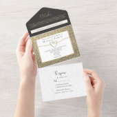 Modern Elegant Black and White Wedding All In One Uitnodiging (Afscheurbaar)