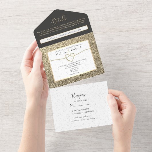 Modern Elegant Black and White Wedding All In One Uitnodiging (Afscheurbaar)