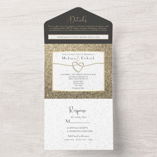 Modern Elegant Black and White Wedding All In One Uitnodiging (Binnen)