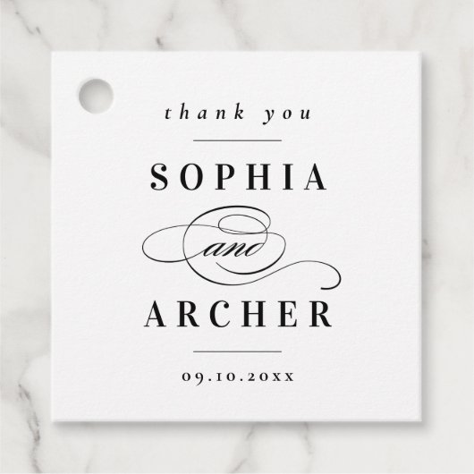 Modern Elegant Black and White Wedding Bedankjes Labels (Voorkant)
