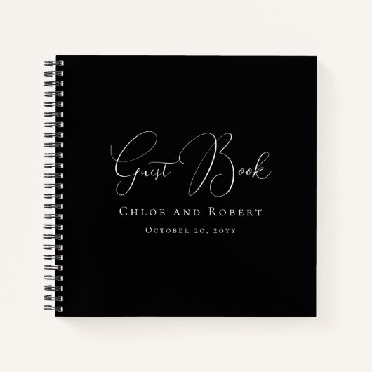Modern Elegant Black and White Wedding Guest Book Notitieboek (Voorkant)