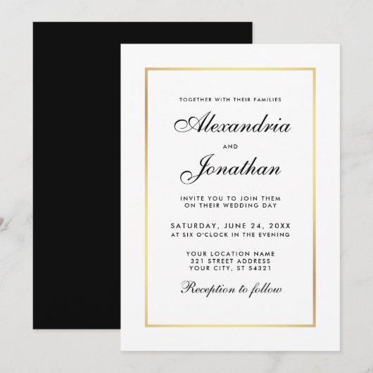 Modern Elegant Black and White Wedding Invitation Kaart (Voorkant / Achterkant)