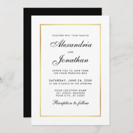 Modern Elegant Black and White Wedding Invitation Kaart