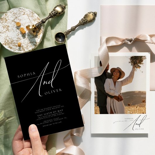 Modern Elegant Black and White Wedding Kaart