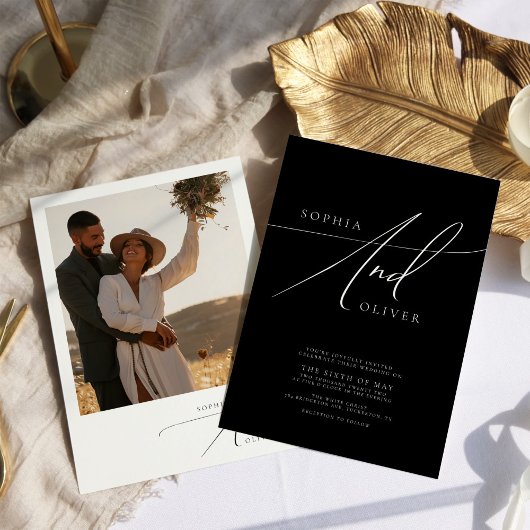Modern Elegant Black and White Wedding Kaart