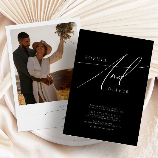 Modern Elegant Black and White Wedding Kaart