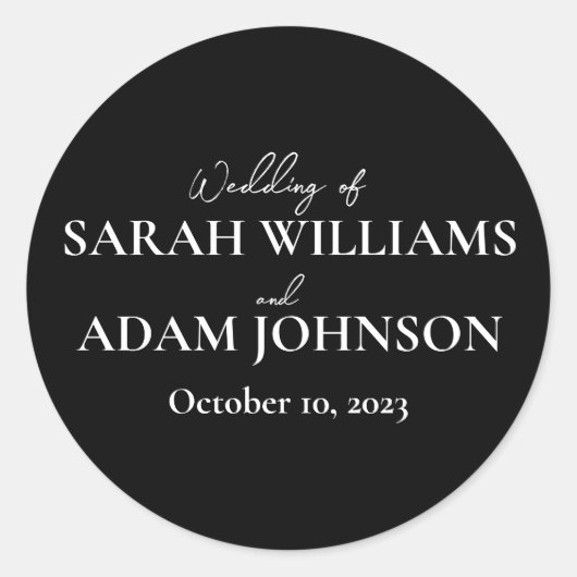 Modern Elegant Black and White Wedding Minimalist Ronde Sticker (Voorkant)