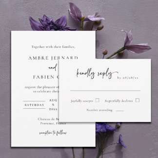 Modern Elegant Black and White Wedding RSVP Kaart