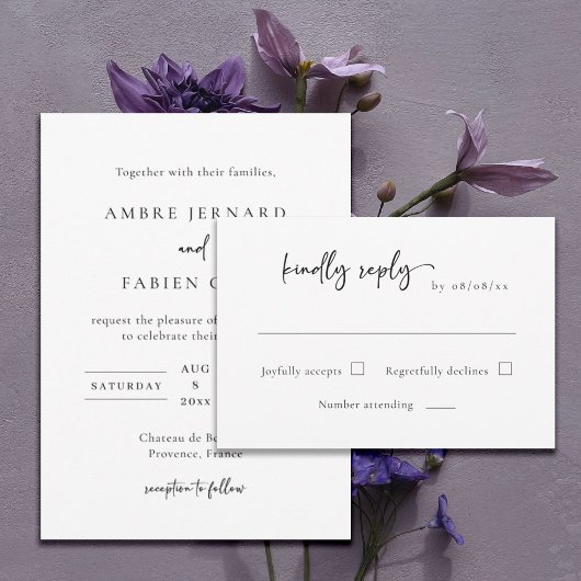 Modern Elegant Black and White Wedding RSVP Kaart
