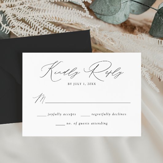 Modern Elegant Black and White Wedding RSVP Kaartje