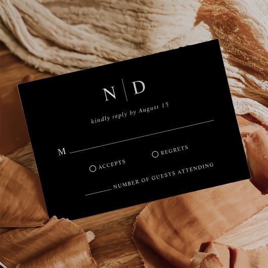 Modern Elegant Black and White Wedding RSVP Kaartje