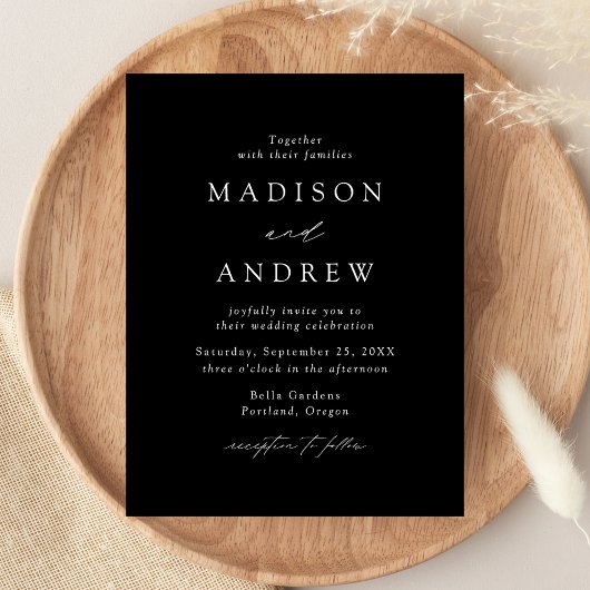 Modern Elegant Black and White Wedding Uitnodiging Briefkaart